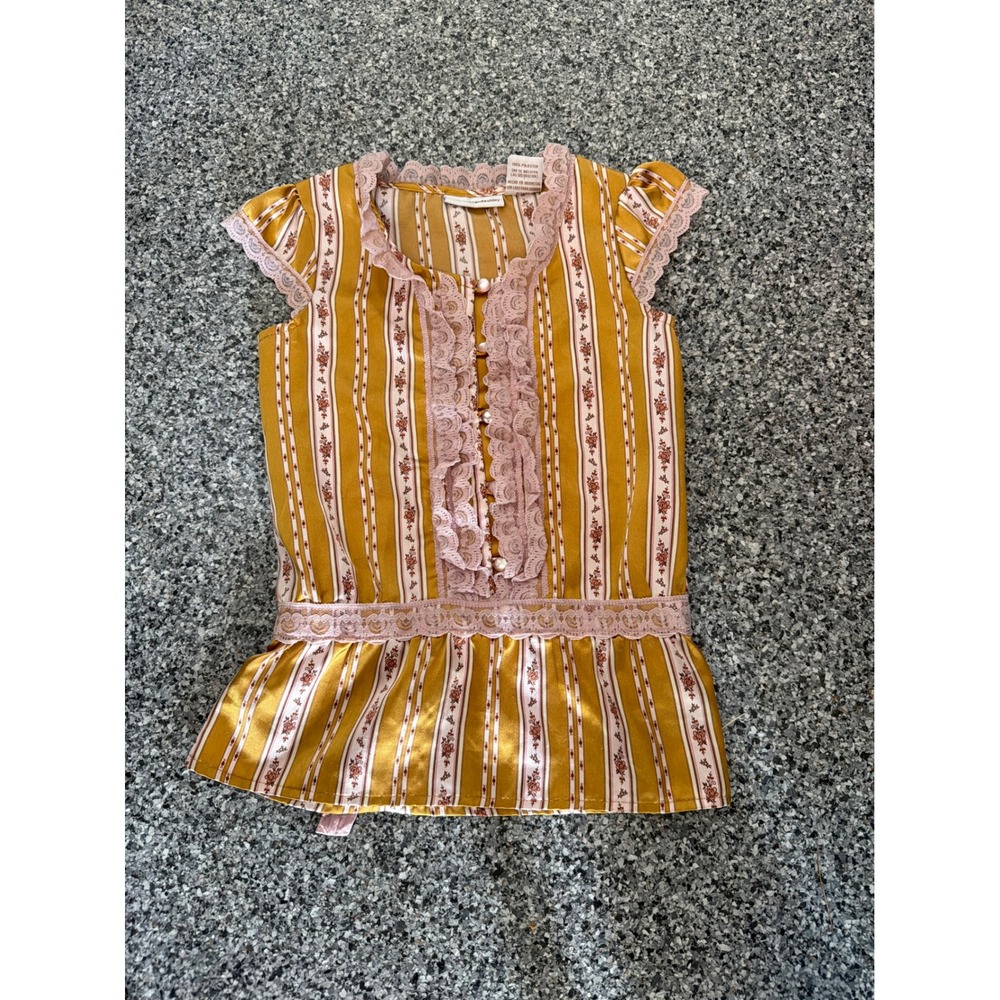 Mary-Kate and Ashley Girls Mustard Yellow Floral Lace Peplum Blouse Size 6 6X